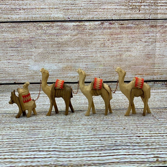 Vintage Hand Carved Olive Wood Camel Train The Holy Land Bethlehem‎ Souvenir - Picture 4 of 11